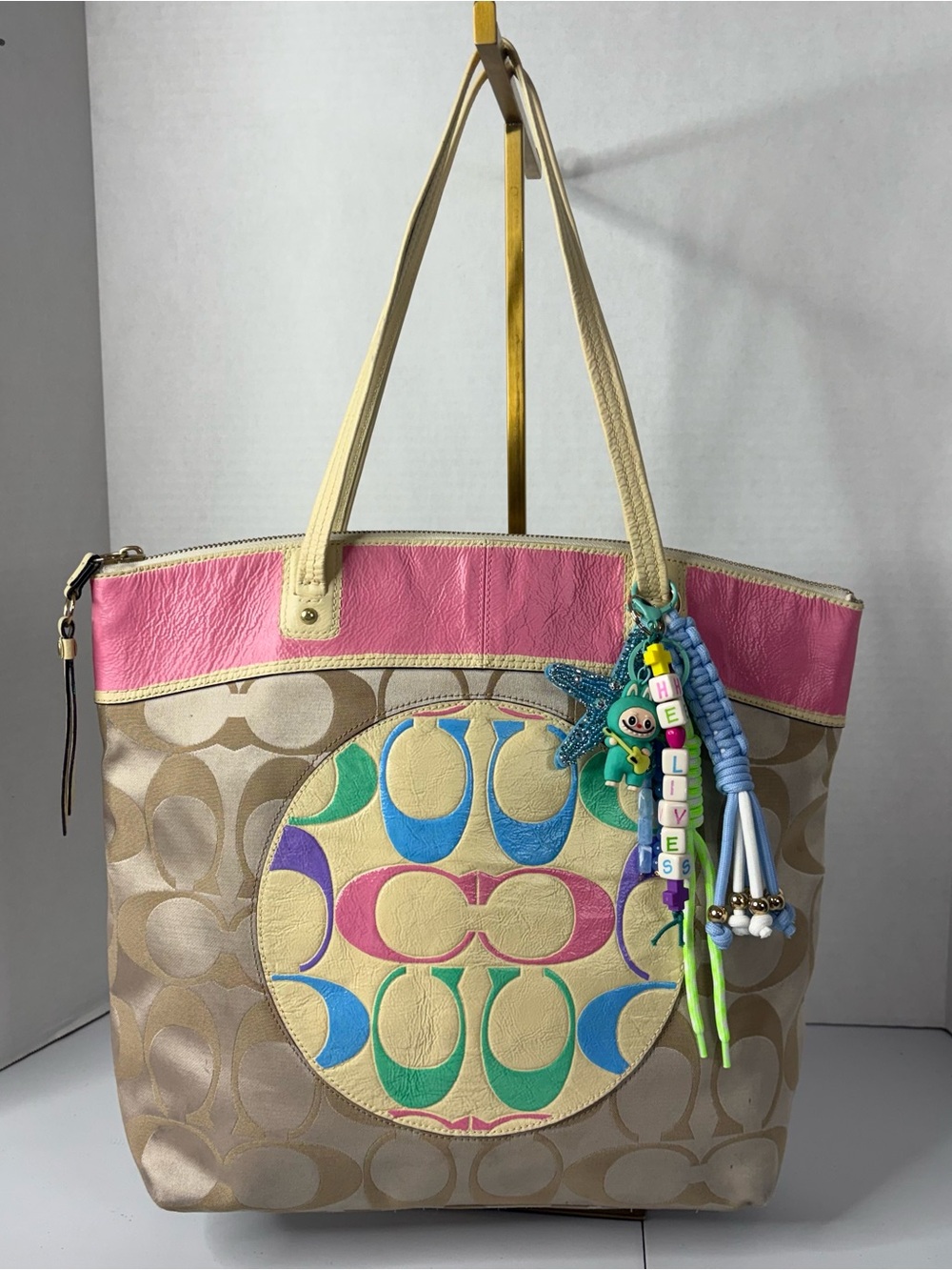 Coach Upcrafted Laura Secret Admirer Jacquard Pastels Tote Bag With Bag Charm